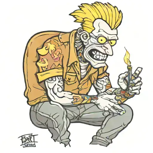 bart simspon with nice style rolling a joint  tattoo design idea