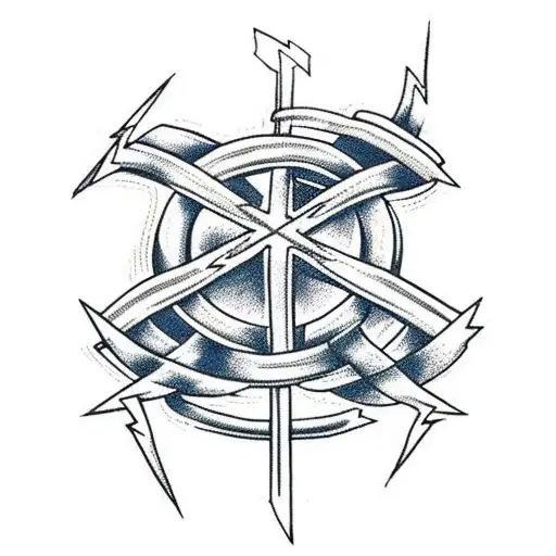 A cross made of electric wires with lightning bolts tattoo design idea