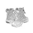 An intricate Celtic knotwork design featuring hiking boots and a backpack, with a trail weaving through the pattern tattoo design idea
