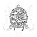 An intricate Celtic knotwork design featuring hiking boots and a backpack, with a trail weaving through the pattern tattoo design idea