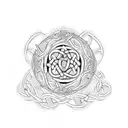 An intricate Celtic knotwork design featuring hiking boots and a backpack, with a trail weaving through the pattern tattoo design idea