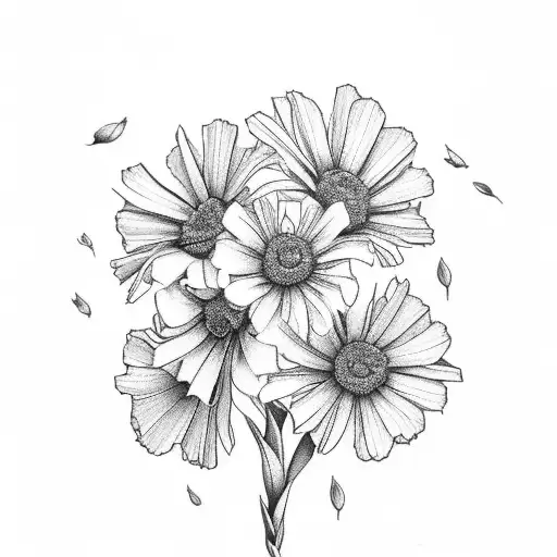 Bouquet of Marigold Daisy Gladiolus Hawthorn together tattoo design idea