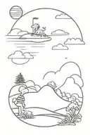 snoopy golf course landscape tattoo design idea
