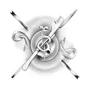 Musical notes intertwined with a fork and knife tattoo design idea