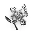 Musical notes intertwined with a fork and knife tattoo design idea