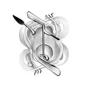 Musical notes intertwined with a fork and knife tattoo design idea