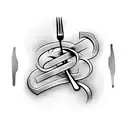 Musical notes intertwined with a fork and knife tattoo design idea