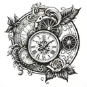 Tattoo Design: Clock: The clock face should be prominently displayed, with the time set to 3:40 p.m. The style of the clock is tattoo design idea