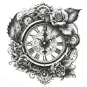 Tattoo Design: Clock: The clock face should be prominently displayed, with the time set to 3:40 p.m. The style of the clock is tattoo design idea