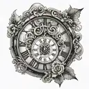 Tattoo Design: Clock: The clock face should be prominently displayed, with the time set to 3:40 p.m. The style of the clock is tattoo design idea