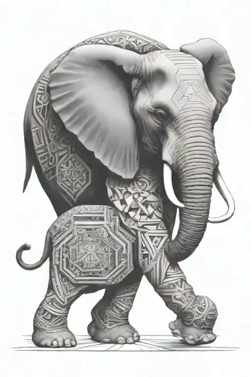 elephant face, headphones, math, tattoo design idea