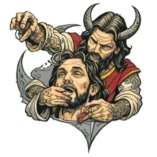 Jesus tattooing devils face why he's strapped to chair tattoo design idea