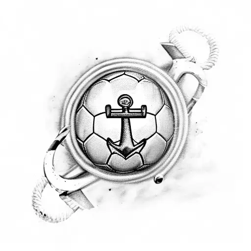 brazil and English flag mixed with a soccer ball and hockey sticks with a anchor tattoo design idea