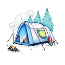 camping with fire tattoo design idea