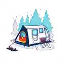 camping with fire tattoo design idea