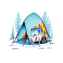 camping with fire tattoo design idea