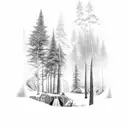 waterfall and forest tattoo design idea