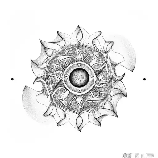 fractal ring sun mountain tree tattoo design idea