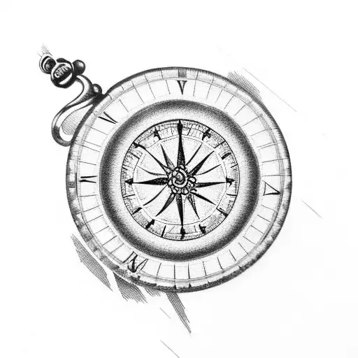 pocket watch compass gear tattoo design idea
