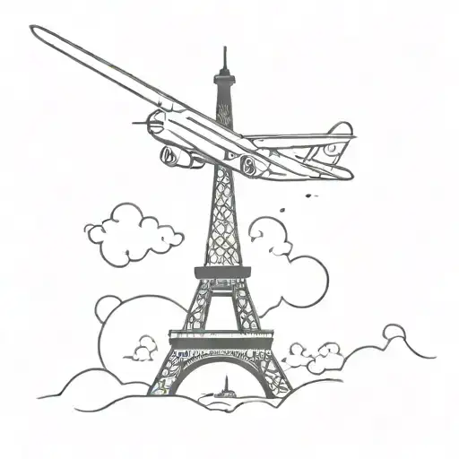plane flying over the eiffel tower  tattoo design idea