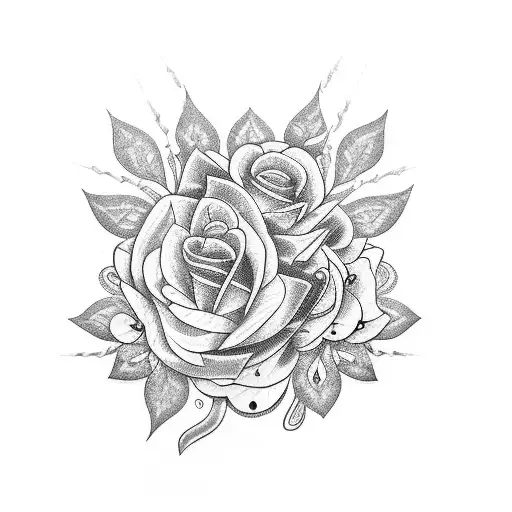 A beautifully intricate design of a razor blade surrounded by delicate flowers tattoo design idea