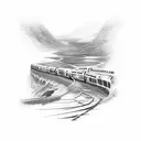 A mesmerizing composition of train tracks merging into a flowing river of blood tattoo design idea