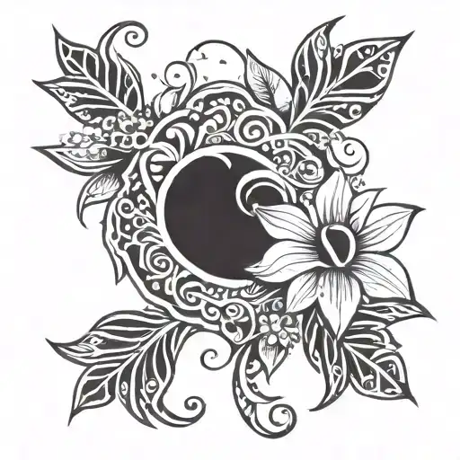 A Polynesian tribal design incorporating floral elements as an homage to your love for flowers tattoo design idea