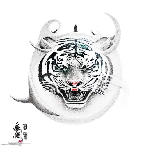 white tigar fighting manta ying Yang  tattoo design idea