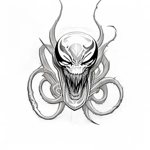 A sketch style tattoo of a music sheet with Venom's logo incorporated into the design tattoo design idea