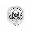 A dotwork tattoo of a skull wearing headphones and surrounded by music symbols tattoo design idea
