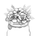 strawberry jam jar filled with leaves and flowers tattoo design idea