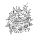 strawberry jam jar filled with leaves and flowers tattoo design idea