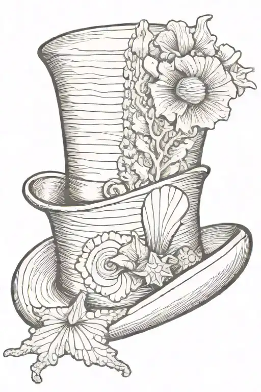 top hat with a sea shell  tattoo design idea