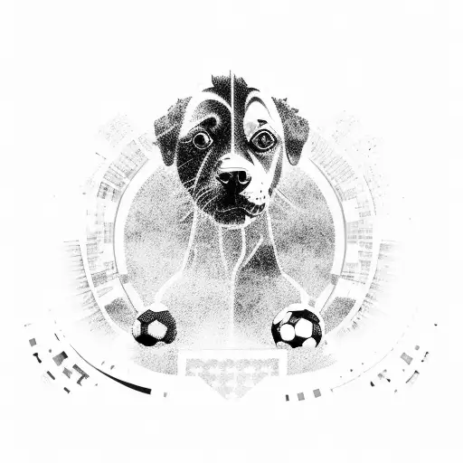 An artistic representation of a soccer stadium with a silhouette of a dog in the stands tattoo design idea