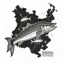 Yugoslavia map incorporating elements of sportfishing such as pike and zander fish tattoo design idea