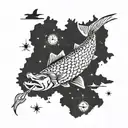 Yugoslavia map incorporating elements of sportfishing such as pike and zander fish tattoo design idea