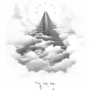 stairs of heaven with a time piece  and clouds with a sun beam tattoo design idea