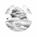 stairs of heaven with a time piece  and clouds with a sun beam tattoo design idea