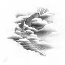 stairs of heaven with a time piece  and clouds with a sun beam tattoo design idea