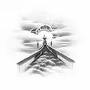 stairs of heaven with a time piece  and clouds with a sun beam tattoo design idea