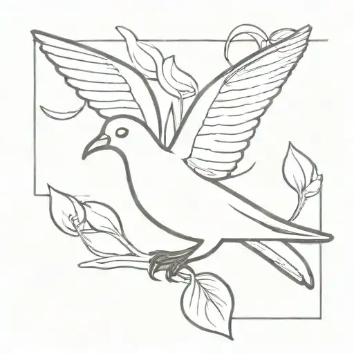 A minimalist tattoo design of a peaceful dove carrying an orchid flower in its beak, symbolizing love and tranquility tattoo design idea
