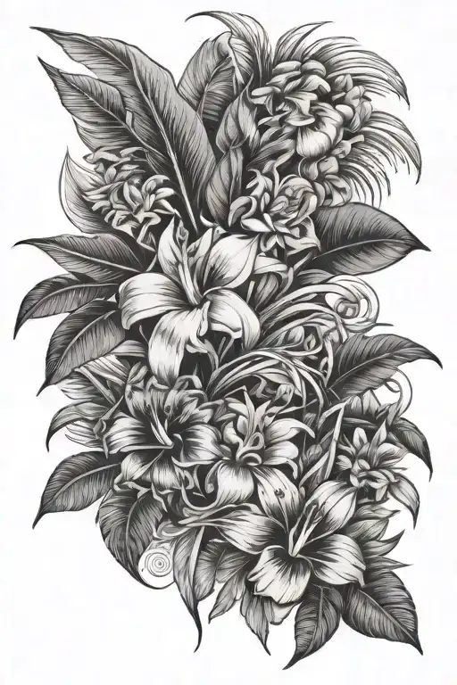 tropical flowers with kukulkan tattoo design idea