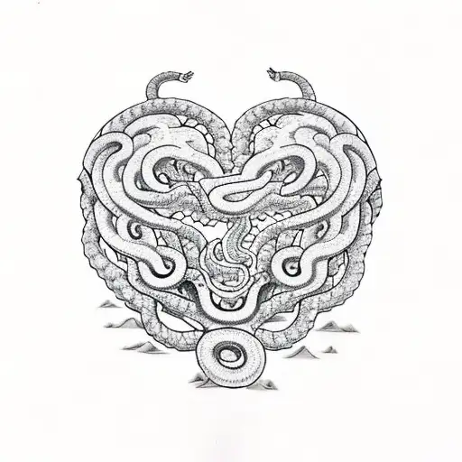 crying heart with snake wrapped around it tattoo design idea