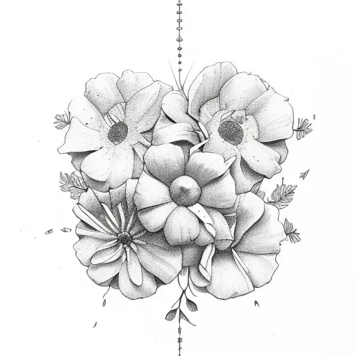 hand holding flowers with lightnings and tools tattoo design idea