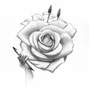 hand holding flowers with lightnings and tools tattoo design idea