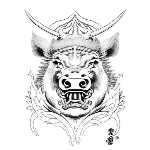 Kintaro fighting a wild boar tattoo design idea