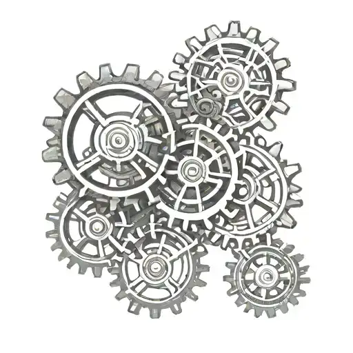 A whimsical design featuring a series of interconnected gears and clockwork elements, representing the client's ability to guide others on their journey tattoo design idea