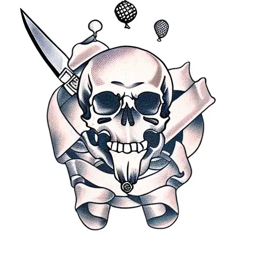 crossbones skull with a beard and a crossed pastry chef's knife and balloon tattoo design idea
