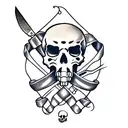 crossbones skull with a beard and a crossed pastry chef's knife and balloon tattoo design idea