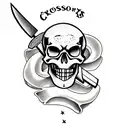 crossbones skull with a beard and a crossed pastry chef's knife and balloon tattoo design idea